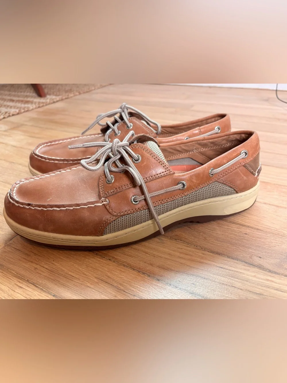 Sperry Top-Sider Men’s Leather Boat Shoes Brown Tan Lace UpShoes 11.5 Extra Wide